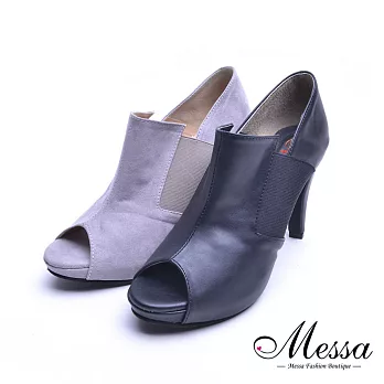 【Messa米莎專櫃女鞋】MIT時尚魅力顯瘦內真皮魚口高跟踝靴-二色EU35黑色