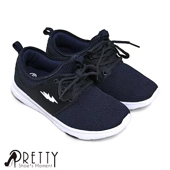 【Pretty】優質針織布透氣綁帶休閒鞋JP23藍色