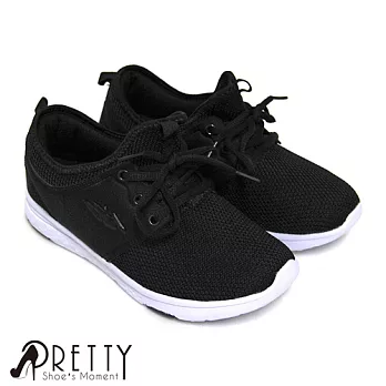 【Pretty】優質針織布透氣綁帶休閒鞋JP23黑色