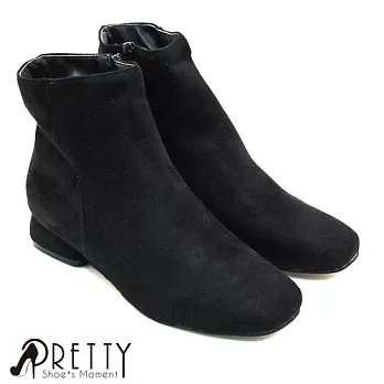 【Pretty】極簡質感絨面側拉鍊低跟短靴JP23黑色