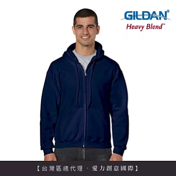 GILDAN 總代理-100%美國棉~連帽拉鍊素面長袖口袋外套~藏青S號