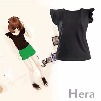 【Hera】花邊衣秀 棉質百搭圓領Ｔ恤(五色－黑色)