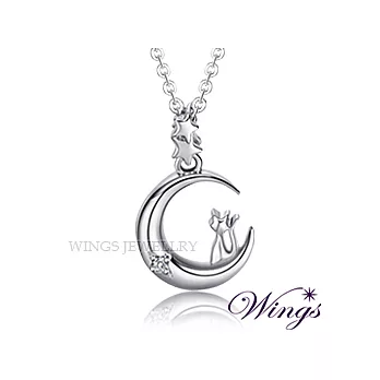 Wings 月亮上的精靈小貓 精緻可愛鍍白K項鍊 NW159