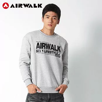 【美國 AIRWALK】生活潮流長袖圓領Tee-男M淺麻灰-M