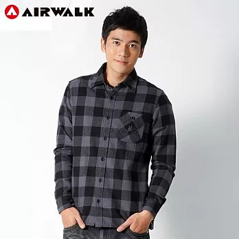 【美國 AIRWALK】休閒格紋長袖襯衫-男M灰格-M