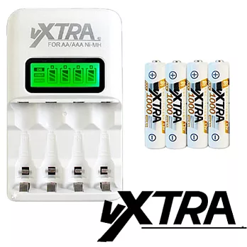 VXTRA LCD智慧型2.4A大電流低自放充電組(附4號電池4入)