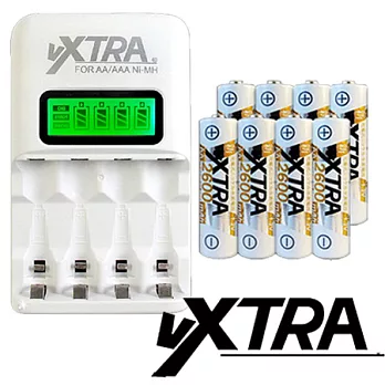 VXTRA LCD智慧型2.4A大電流低自放充電組(附3號電池8入)