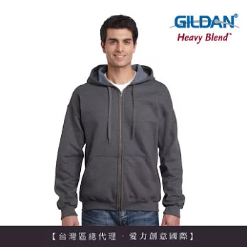 GILDAN 總代理-100%美國棉~ 素面經典復古連帽拉鏈外套~粗花呢色-L號