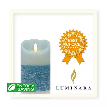 【Luminara 盧米娜拉 擬真火焰 蠟燭】地中海藍雙色漸層海洋香氛水紋蠟燭禮盒（中）+ 加贈充電電池組