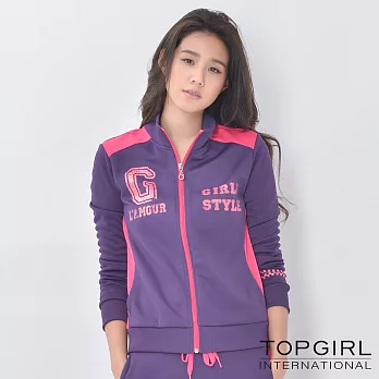 TOP GIRL-撞色顯瘦修身套裝-外套S紫