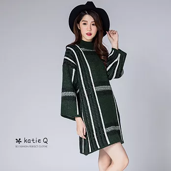 【KT】綠黑大格紋寬版厚織毛衣-FREE綠