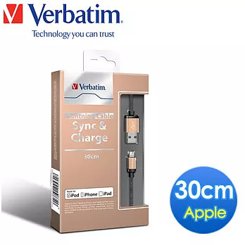 Verbatim 0.3米 金色 LIGHTNING 8-pin Apple MFI 高效能傳輸線/充電線 (Metallic Series)