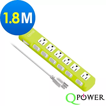 Qpower太順電業 太超值系列 TS-376A 3孔7切6座延長線(萊姆)-1.8米