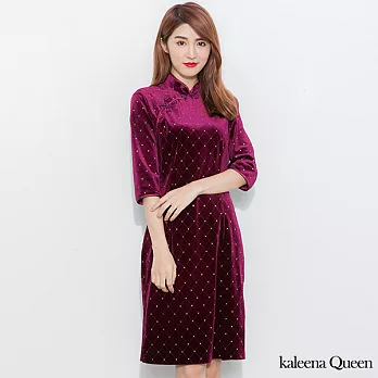 【Kaleena Queen】古典美人絲絨旗袍-M-XLL紫紅