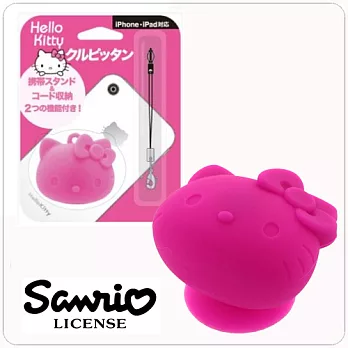 【日本正版進口】Hello Kitty 吸盤式手機支架/捲線器 (附耳機塞吊繩)