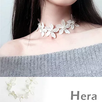 【Hera】赫拉 蕾絲雕大花朵珍珠短款項鍊/鎖骨鍊/頸鍊/手鍊兩帶-兩色(白色)