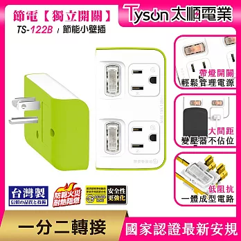 Tyson太順電業 TS-122B 2切2座 3P便利型 節能小壁插萊姆