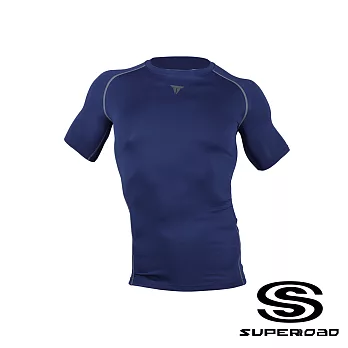 【SUPEROAD SPORTS】Muscle Point專業機能運動短袖緊身衣深藍色XL