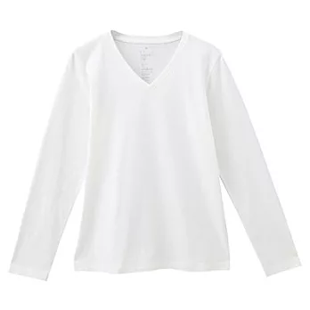 [MUJI無印良品]女有機棉V領長袖T恤XL白色