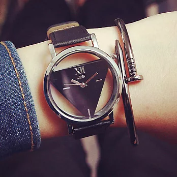 Watch-123 潮品聯盟-精準時刻鏤空三角情侶手錶 (3色任選)黑色帶黑盤