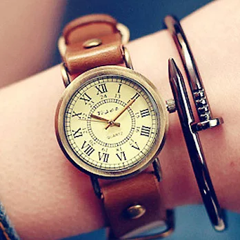 Watch-123 月光雲畫-復古羅馬數字英倫風皮革手錶 (3色任選)咖啡色