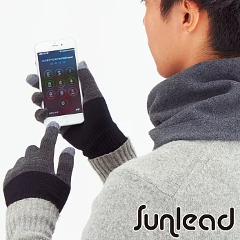 Sunlead 螢幕觸控保暖防寒時尚配色細針織手套(黑色)