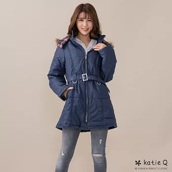 【KT】修身腰帶連帽鋪棉外套(藍)-M-XL　XL藍