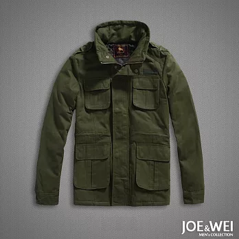 【JOE & WEI】左胸貼布高領軍裝鋪棉大衣(2色)-L-XL　XL綠