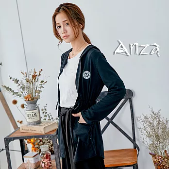【AnZa】連帽羅紋拉繩罩衫外套(3色)FREE黑色