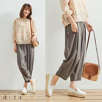 【慢。生活】三釦口袋棉麻長褲-F　FREE灰
