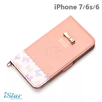 【日本PGA-iJacket】iPhone 8/7/6s/6 壓花側翻式金色絲帶皮套系列 手機套-米妮