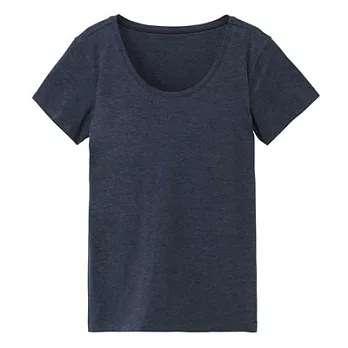 [MUJI無印良品]女棉混蠶絲有杯短袖T恤S深藍