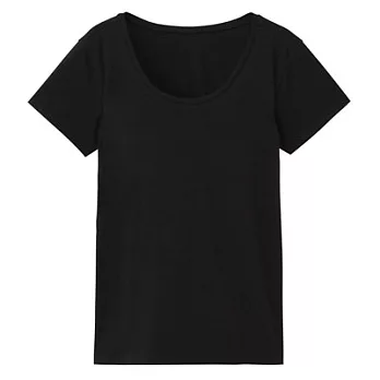 [MUJI無印良品]女棉混蠶絲有杯短袖T恤S黑色