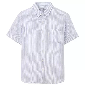 [MUJI無印良品]男法國亞麻水洗直紋短袖襯衫S淡藍