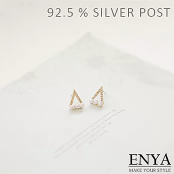 Enya★925銀 珍珠三角造型耳環金色