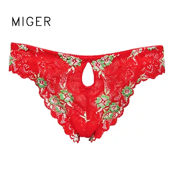 [MIGER密格內衣]古典蕾絲低腰丁字褲-台灣製-(編號：8379)紅色