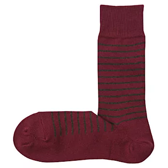 [MUJI無印良品]男有機棉混橫紋直角襪26~28cm深紅