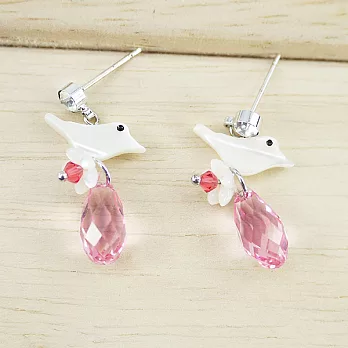 【PinkyPinky Boutique】珠母貝小白鳥可愛耳環(粉紅色)