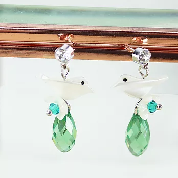 【PinkyPinky Boutique】珠母貝小白鳥可愛耳環(綠色)