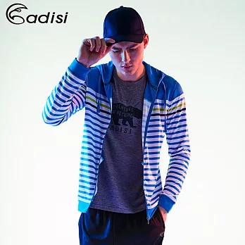 ADISI 男抗UV防曬條紋連帽外套AJ1711053 (M~2XL) / CoolFree、抗紫外線、速乾、戶外機能服M寶藍