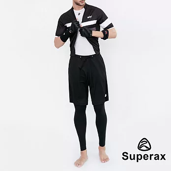 【Superax】SM-5 男款透氣假兩件運動緊身褲 籃球褲XL(黑色)