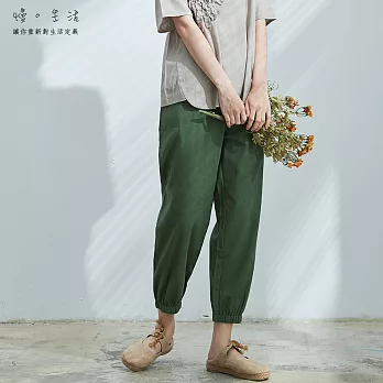 【慢。生活】休閒棉麻縮腳褲-F　FREE草木綠