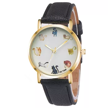 Watch-123 躲貓貓-可愛自成潮流12隻貓咪手錶 (5色任選)黑色