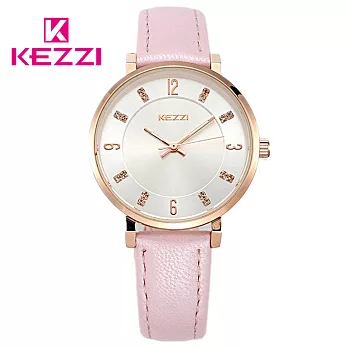 KEZZI珂紫 K-1595 氣質鑲鑽玫瑰金刻度美氛女錶-粉色
