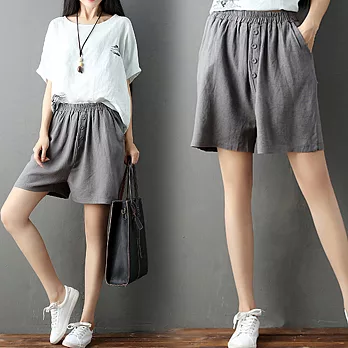 【NUMI】森-棉麻風純色排扣造型短褲-共5色-51144(M/L可選)L灰色