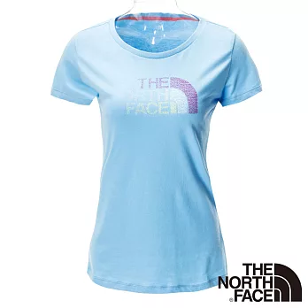 【The North Face】女 LOGO短袖T恤S粉藍