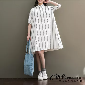 【初色】寬鬆條紋五分袖連衣裙-條紋-90170(M-2XL可選)L條紋