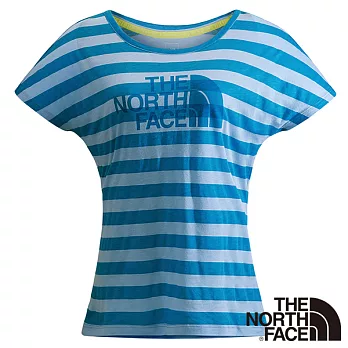 【The North Face】女 LOGO短袖T恤L粉藍