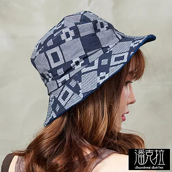 【潘克拉】幾何方格織布漁夫帽-F　藍格