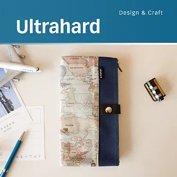 Ultrahard World Map 世界地圖系列-雙拉鍊筆袋(深海藍)